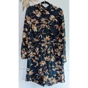 [H&M] Navy Blue Tropical Silk Romper Playsuit